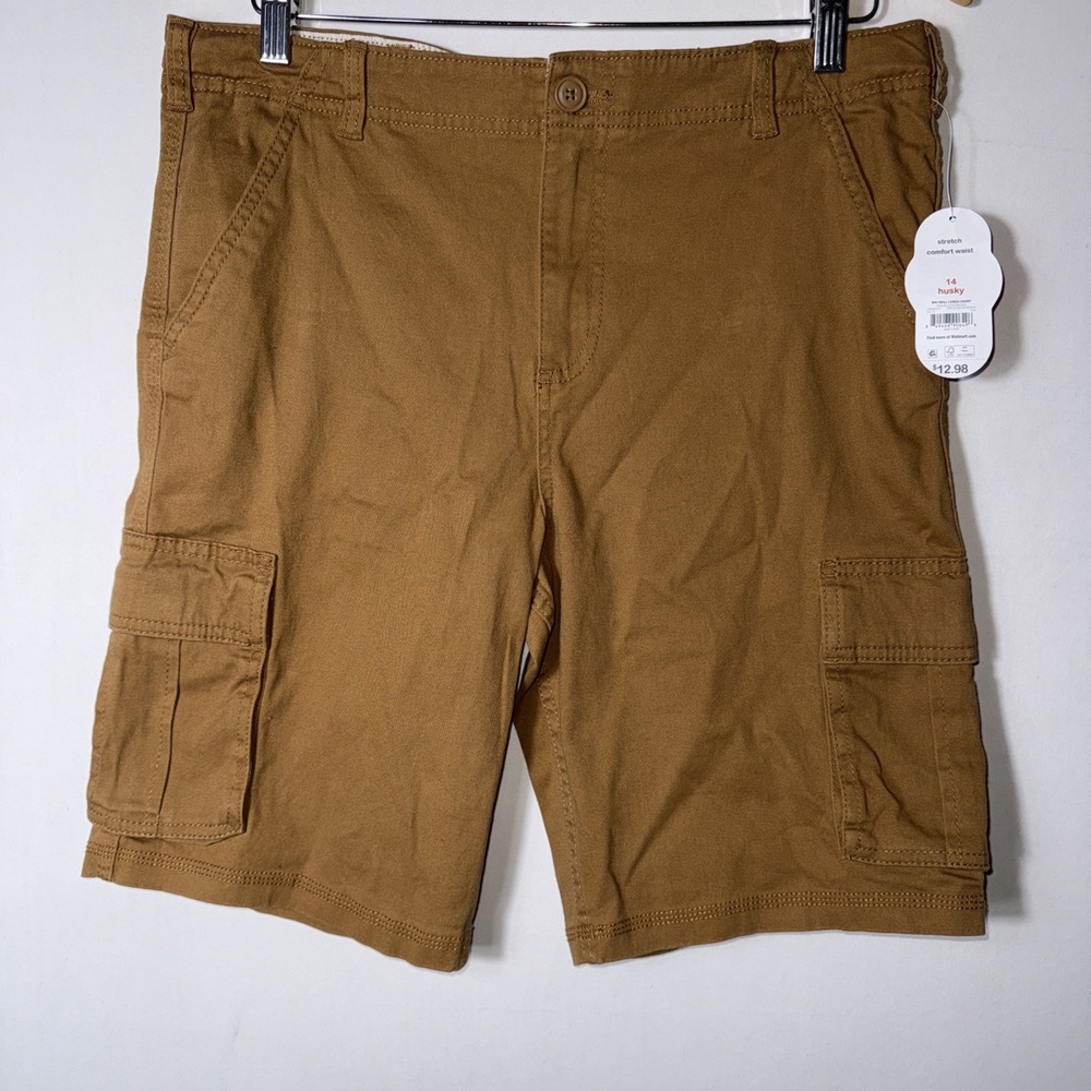 Wonder Nation Boys Stretch Comfort Waist Twill Cargo Shorts Sz 14 Husky Brown
